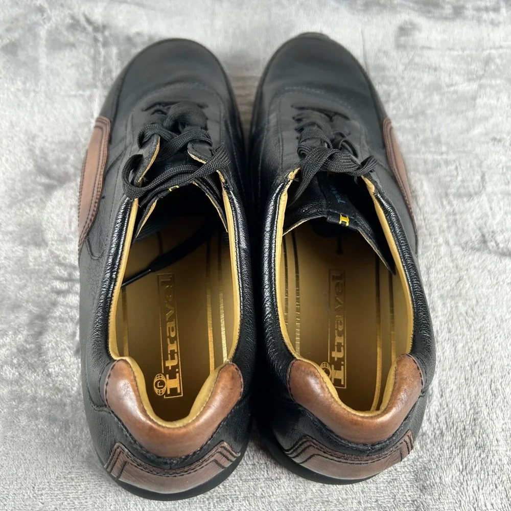 I.Travel Black Brown Leather Sneakers Mens 44EU Low Top Lace Up APM4301B
